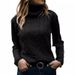 Elegant High Neck Knit Sweater Women's Casual Long Sleeve Pullover Solid Color Winter Fashion Loose Fit Retro Style_ecoleips.com