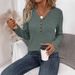 K Large Size Women's Top Long Sleeved Solid Color Casual Long Sleeved Knitted Sweater_ecoleips.com