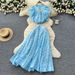 Women's French Style Two Piece Set Heart Print Ruffled Round Neck Top High Waisted Full Length Skirt_ecoleips.com