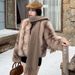 Women’s Faux Fur-Trimmed Leather Jacket – Winter Short Coat With Victoria-Inspired Style (One Size, Brown Sugar Champagne)_ecoleips.com