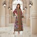 Modest Abaya Dress Women's Ethnic Maxi Dress V-Neck Long Sleeve Printed Loose Fit Full Hem Dress For Middle East_ecoleips.com