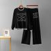 Women's Solid Color Two Piece Knit Set Round Neck Jacquard Knit Top With Wide Leg Pants Trendy Loose Wool Casual Suit For Autumn And Winter_ecoleips.com