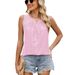 Women's Clothing Spring And Summer New Round Neck Hollow Pleated Vest Sleeveless T Shirt Tops For Women_ecoleips.com