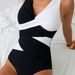 Aria Basics 2025 New European And American Style Swimwear For Women, Color Block Cross Tie One-Piece Bikini Swimsuit, Cross-Border_ecoleips.com
