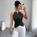 Women's Halter Neck Crossover Sleeveless Top, Slim Fit Solid Color Casual Blouse For Elegant Daily Wear_ecoleips.com