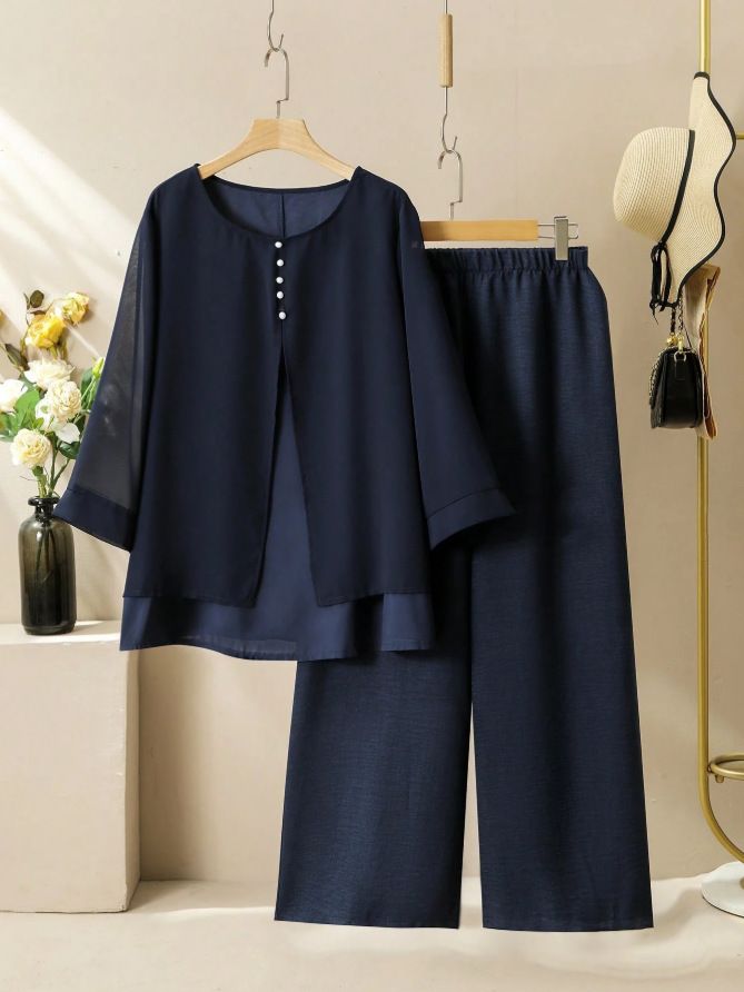 plus Size 2 Piece Women's Clothing Set Comfortable Fabrics Stylish Matching Shirt Elegant Simple Generous_ecoleips.com