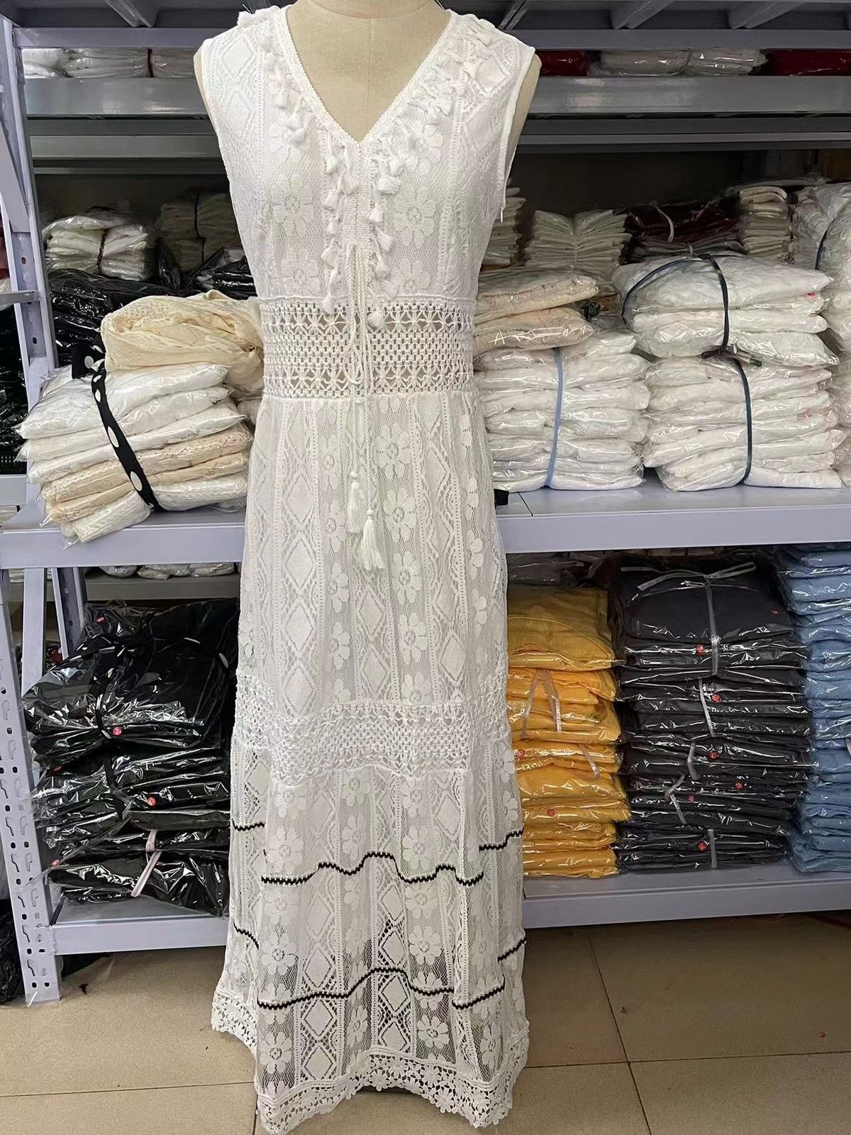 2024 Summer Bohemian Long Dress, Women's Lace Patchwork Flared Dress For Cross-Border E-commerce Q341_ecoleips.com