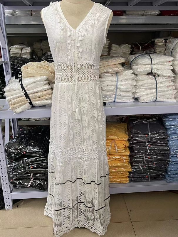 2024 Summer Bohemian Long Dress, Women's Lace Patchwork Flared Dress For Cross-Border E-commerce Q341_ecoleips.com