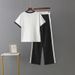 New Simple Wool Embroidery Short Sleeved Knitted Top + Knitted Pants Sports Two Piece Suit_ecoleips.com