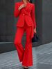 Women's Clothing Red Single Button Suit Set European And American Style Fashionable Waist Cinching Belted Flared Pants Professional Two Piece_ecoleips.com