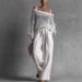 Women's Clothing Women's Comfortable Two Piece Set Openwork Knit Top And Linen Pants Trendy Casual Fashion For Formal & Casual For Women_ecoleips.com