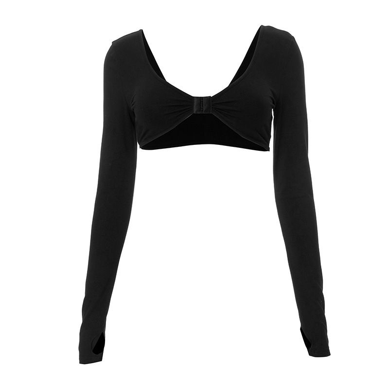 Women's Reversible Low Neck Long Sleeve Top Sexy Super Short Autumn New Solid Color Style Hot Girl_ecoleips.com