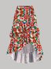 K Women's New Sweet And Fresh High Waisted Patchwork Slimming Half Skirt With Ruffled Hem Hem_ecoleips.com