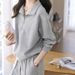 "Women's Casual Polo Collar Tracksuit Set Relaxed Fit Long Sleeve Top & Elastic Waist Pants Autumn Winter Outfit"_ecoleips.com