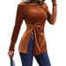Voya Women's 2026 Autumn And Winter Long Sleeved T-shirt With Irregular Slit Temperament, Sexy Velvet Top For Commuting_ecoleips.com