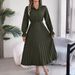 Real Shot Of 2026 European American Spring/summer Casual Long-sleeve Pleated Dress With A Turn-down Collar And Buttons,_ecoleips.com