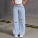 European And American Cross-border 2025 Summer New Loose Women's Washed Wide-leg Jeans With Bow Embroidery_ecoleips.com