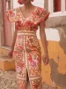 Fashion Backless Print Dress Women Split Sexy Butterfly Sleeve V Neck Female Long Dresses 2024 Summer Vintage Ruffles Beach Robe_ecoleips.com