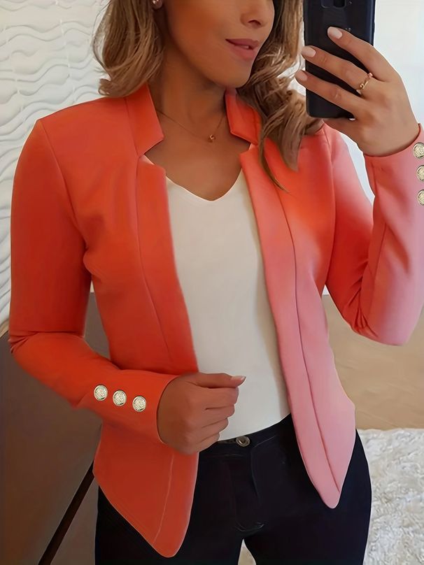 Elegant Long Sleeve Blazer With Button Cuffs For Women – Slim Fit Office Jacket, Versatile Styling, Plus Size Options_ecoleips.com