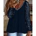 Women's Clothing Sequined Mesh Rhinestone Pleated Long Sleeve V Neck Pullover Top Casual Daily Vacation Wear_ecoleips.com