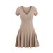 Women's Clothing Pure Desire Style Spring New Hot Girl Sexy V Neck Short Sleeved A Line Short Skirt Female Style Solid Color Slim Dress_ecoleips.com