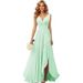 Women's Clothing New V Neck Pleated Slit Straps Long Chiffon Christmas Party Dress Skirt_ecoleips.com