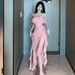 Evening Long For Women High-end Nightclub French Style Super Fairy Ruffle Sexy Off-shoulder Stunning Tube Dress_ecoleips.com
