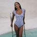 Women's Ruffled Striped One Piece Swimsuit Sleeveless Wire Free Vacation Set Regular Fit Polyester Spandex_ecoleips.com
