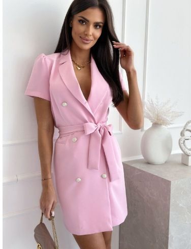 Women's Clothing Summer New Fashion Sweet Suit Dress Suit Collar Double Breasted Solid Color Skirt_ecoleips.com