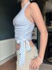 Women's Pure Desire Style Summer Blue Polka Dot Halter Neck Vest Niche Slim Fit Tie Outerwear Backless Top Trend_ecoleips.com