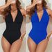Women’s Sexy One-Piece Swimsuit – Tummy Control & Ruffled V-Neck | Nylon/Spandex Swimwear (Black, Blue, S-XL)_ecoleips.com