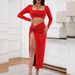 Women's Square Neck High Slit Dress Long Hollowed Out Casual Elegant Fashion Thin Suitable For Summer Sexy Autumn Hot Selling_ecoleips.com