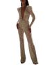 Women's Clothing V neck Sexy Gold Sprinkled Long Sleeve Pants Sexy Jumpsuit_ecoleips.com