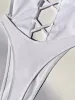 Sexy Solid Cross Backless Swimsuit One Piece Bikini Thong Swimwear Bodysuits Women Biquini Bathing Suits Black And White 2 Color_ecoleips.com