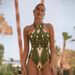 Women's Halter Neck Backless Geometric Print One Piece Swimsuit 2026 New European American Style Sexy Summer Swimwear_ecoleips.com