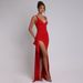 Women's Clothing Sexy Sling Slim Ruffled Deep V Side Slit Dress_ecoleips.com