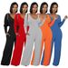 Women's Ribbed Long-Sleeve Jumpsuit Set With Cape Stretchy High-Waist Puff-Sleeve Design Available In Red Black Blue Orange Gray_ecoleips.com