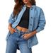 Women's Oversized Boyfriend Denim Jacket Button Down Long Sleeve Two Piece Casual Outerwear_ecoleips.com