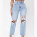 Women's Clothing Street Fashion Straight Trousers High Waist Washed Worn Jeans_ecoleips.com