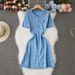 Summer Polo Collar Knitted Bodycon Dress For Women, Slim Fit Short Sleeve Elegant Tunic Dress Versatile Seasonal Colors:_ecoleips.com