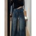 Women's High Waisted Straight Leg Jeans - Retro Washed Denim Pants With Fleece Lining, Plus Size Wide Leg Trousers For Pear Shape & Curvy Women_ecoleips.com