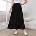 Elegant A-Line Skirt For Women, High Waist Flared Pleated Midi Skirt With Flowy Hem, Polyester Blend Skirt For Daily Wear And Office_ecoleips.com