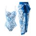 Women's Clothing Printed Hard Covered Steel Support One Piece Gauze Skirt Two Piece Gathered Beach Vacation Conservative Swimsuit_ecoleips.com