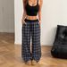 2025 European American Loose-Fit Casual Pants With Plaid Patchwork, High Waist And Draped Effect_ecoleips.com