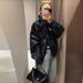 Women's Double Layer Collar Leather Jacket Loose Fit Trendy Black Motorcycle Style Coat Autumn/Winter Elegant Fashion Daily_ecoleips.com