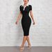 Slim-Fit Polo Collar Bodycon Dress – Color-Block Knitted Ribbed Mini Dress With Button Front_ecoleips.com