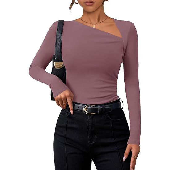 Sexy Milk Silk Women's T-Shirt Long Sleeved Slanted Neck European American Cross Border Trendy Base Layers Top for Ladies_ecoleips.com