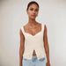 Women's Retro Cotton Linen Sleeveless Camisole Lace Patchwork Fashion Button Vest Top Solid Color_ecoleips.com