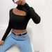 Voya Women's Instagram Fashion T-shirt Autumn And Winter Slim Fit With Exposed Navel Design, Short Long Sleeved Top_ecoleips.com