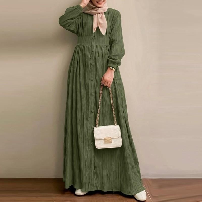 Verve 2025 Muslim Long Sleeve Solid Color Robe Spring And Autumn New Elegant Casual Plus Size Women's Dress_ecoleips.com